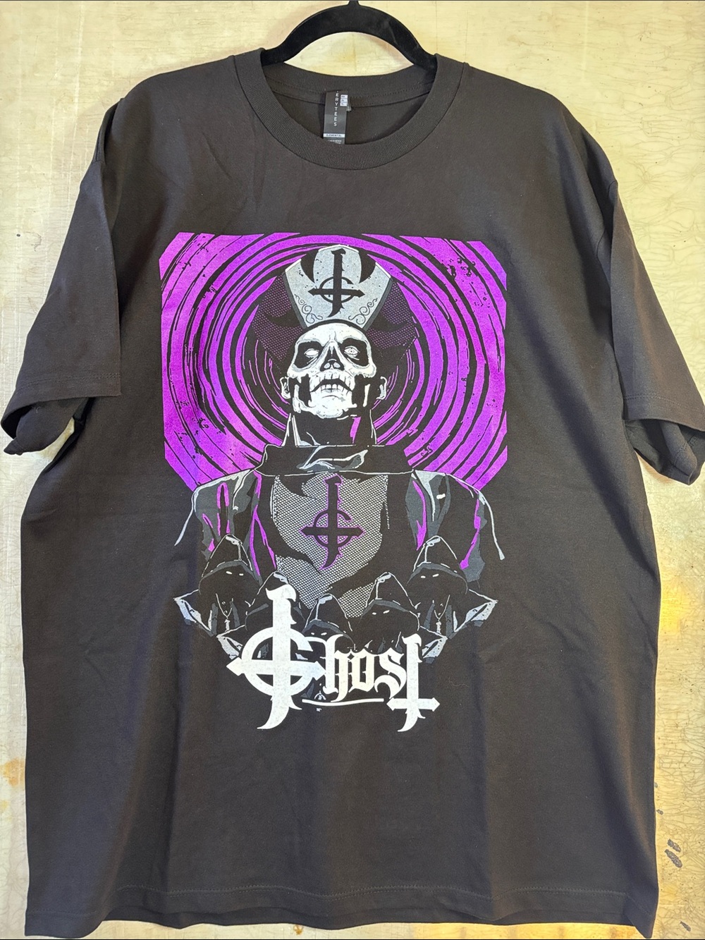 Ghost Graphic Short-Sleeve Tee in Black with Purple and White Design